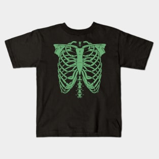 Skeleton Ribs - Classic Halloween Costume Fall Goth Horror Rib Cage Green Kids T-Shirt